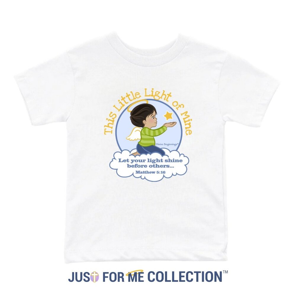 This Little Light of Mine Tshirt-Boys Toddler Christian T-shirt (White-brunette)